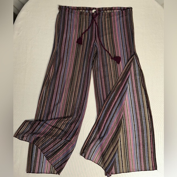 Becca • Cover Up Womens Large Red/Purple Pants Knit Crochet Beach Swim Tassel - Picture 2 of 8